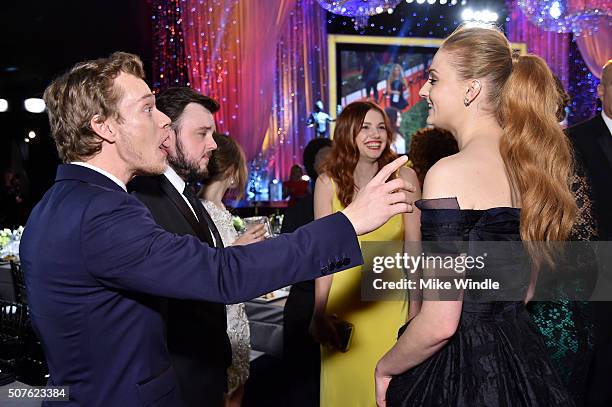 Actors Alfie Allen, John Bradley, Hannah Murray and Sophie Turner attend The 22nd Annual Screen Actors Guild Awards at The Shrine Auditorium on...