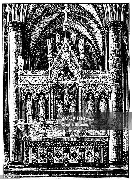 antikes illustration reredos, kathedrale von salisbury - salisbury england stock-grafiken, -clipart, -cartoons und -symbole