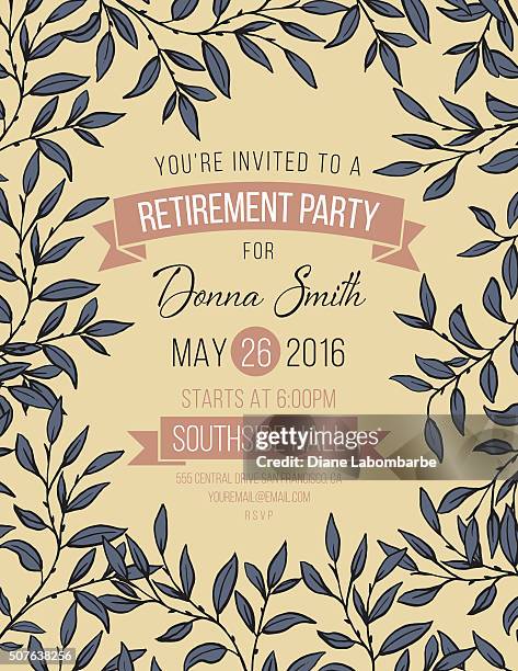 hand drawn leaves vines frame invitation template - retirement invitation stock illustrations