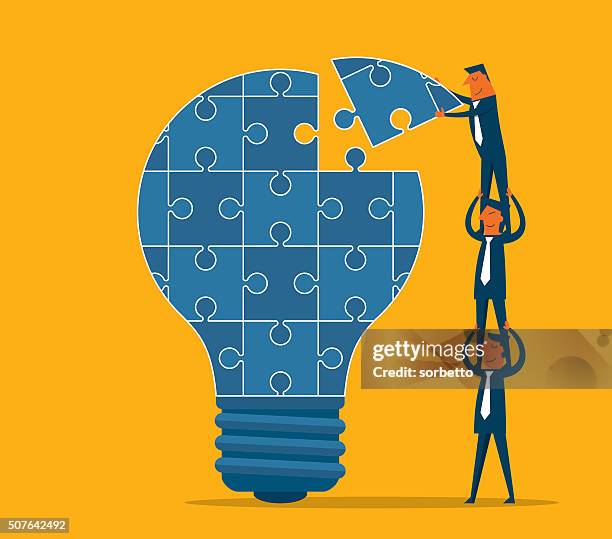 team work - changing lightbulb stock illustrations