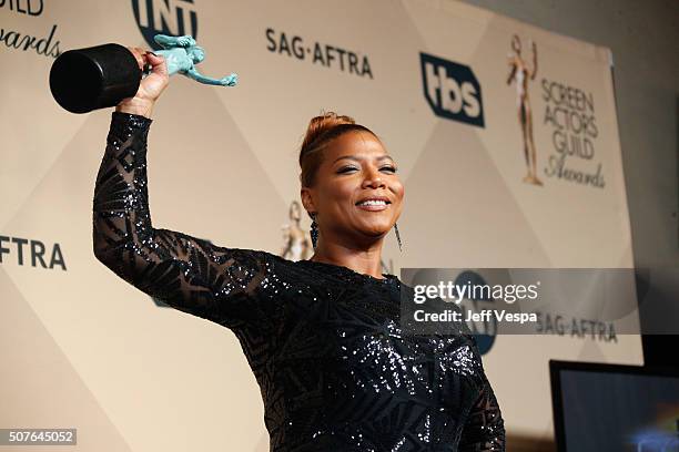 Actress Queen Latifah, winner of the Outstanding Performance by a Female Actor in a Television Movie or Miniseries award for 'Bessie,' poses in the...