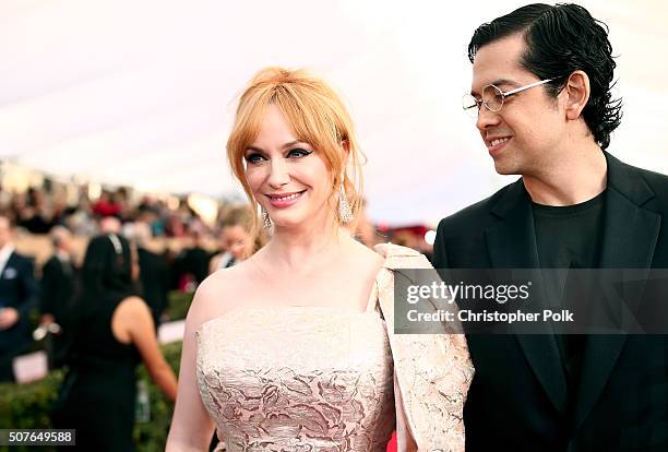 Actress Christina Hendricks and Geoffrey Arend attend The 22nd Annual Screen Actors Guild Awards at The Shrine Auditorium on January 30, 2016 in Los...