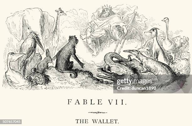 illustrations, cliparts, dessins animés et icônes de la fontaine les fables du portefeuille - gustave-dore-caricatures-gustave-dore