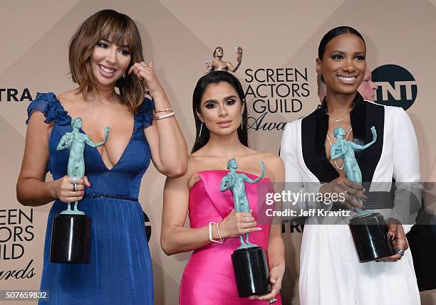 Actresses Jackie Cruz, Diane Guerrero, and Vicky Jeudy, winners of the Outstanding Performance by an Ensemble in a Comedy Series award, pose in the...