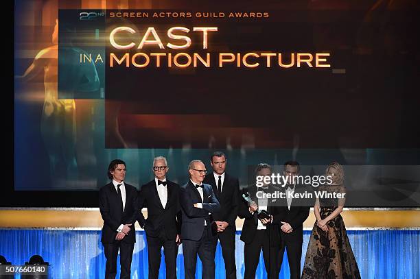 Actors Billy Crudup, John Slattery, Michael Keaton, Liev Schreiber, Mark Ruffalo, Brian d'Arcy James and Rachel McAdams accept the Cast in a Motion...