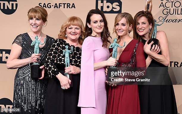 Actors Phyllis Logan, Lesley Nicol, Sophie McShera, Joanne Froggatt, and Raquel Cassidy winners for Outstanding Performance By an Ensemble in a Drama...