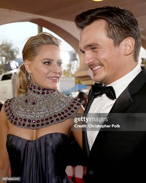 Oreal Paris Spokesperson Aimee Mullins and actor Rupert Friend attend The 22nd Annual Screen Actors Guild Awards at The Shrine Auditorium on January...