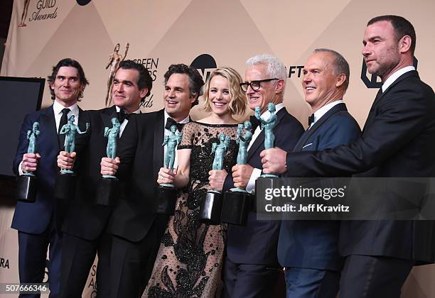 Actors Billy Crudup, Brian d'arcy James, Mark Ruffalo, Rachel McAdams, John Slattery, Michael Keaton and Liev Schreiber, winners of the award for...