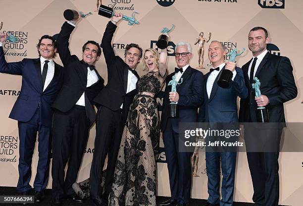 Actors Billy Crudup, Brian d'arcy James, Mark Ruffalo, Rachel McAdams, John Slattery, Michael Keaton and Liev Schreiber, winners of the award for...