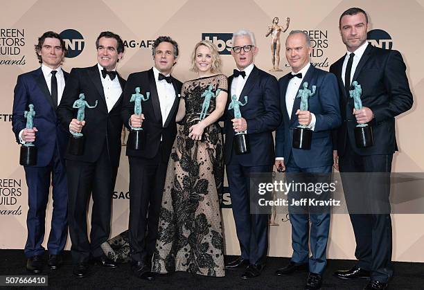 Actors Billy Crudup, Brian d'arcy James, Mark Ruffalo, Rachel McAdams, John Slattery, Michael Keaton and Liev Schreiber, winners of the award for...