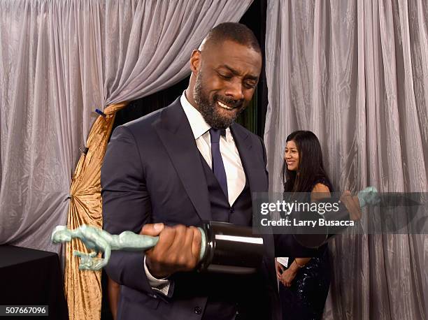Actor Idris Elba, winner of the awards for Outstanding Performance By a Male Actor in a Supporting Role for 'Beasts of No Nation' and Outstanding...