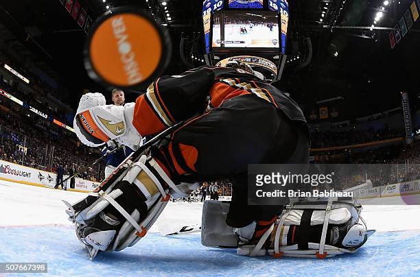 Steven Stamkos of the Tampa Bay Lightning competes against goaltender John Gibson of the Anaheim Ducks in the Discover NHL Shootout during 2016 Honda...