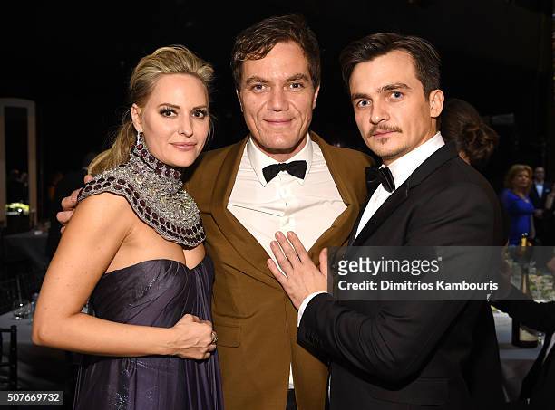 Actors Aimee Mullins, Michael Shannon and Rupert Friend pose during The 22nd Annual Screen Actors Guild Awards at The Shrine Auditorium on January...
