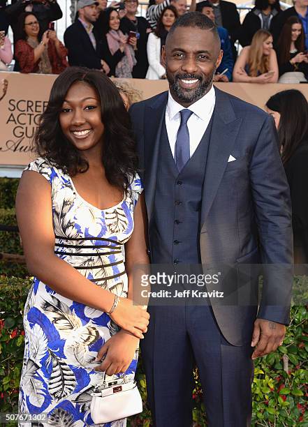 Actor Idris Elba and his daughter Isan Elba attends the 22nd Annual Screen Actors Guild Awards at The Shrine Auditorium on January 30, 2016 in Los...