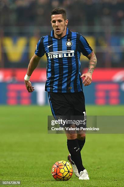 Stevan Jovetic of FC Internazionale Milano in action during the Serie A match between FC Internazionale Milano and Carpi FC at Stadio Giuseppe Meazza...