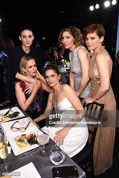 Actresses Rooney Mara, Sarah Paulson, Amanda Peet, Carrie Brownstein, and Kate Mara during The 22nd Annual Screen Actors Guild Awards at The Shrine...