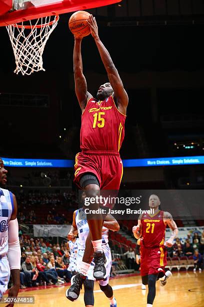 Sir'Dominic Pointer of the Canton Charge goes up for a dunk against the Iowa Energy in an NBA D-League game on January 30, 2016 at the Wells Fargo...