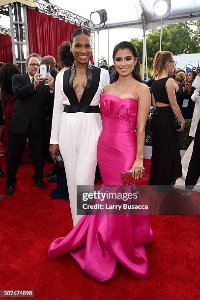 Actors Vicky Jeudy and Diane Guerrero attend The 22nd Annual Screen Actors Guild Awards at The Shrine Auditorium on January 30, 2016 in Los Angeles,...