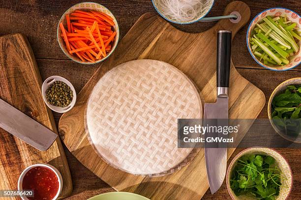 preparing homemade spring rolls with fresh vegetables - roll stock pictures, royalty-free photos & images