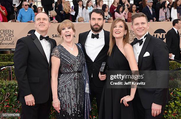 Actors Kevin Doyle, Phyllis Logan, Tom Cullen, Raquel Cassidy, and Allen Leech attend the 22nd Annual Screen Actors Guild Awards at The Shrine...