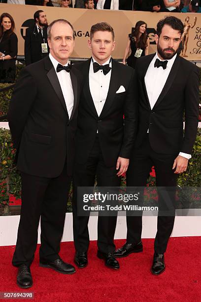 Actors Kevin Doyle, Allen Leech and Julian Ovenden attend the 22nd Annual Screen Actors Guild Awards at The Shrine Auditorium on January 30, 2016 in...