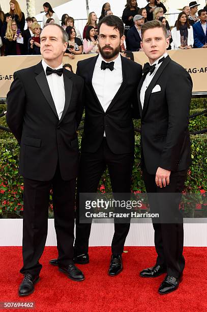 Actors Kevin Doyle, Tom Cullen, and Allen Leech attend the 22nd Annual Screen Actors Guild Awards at The Shrine Auditorium on January 30, 2016 in Los...
