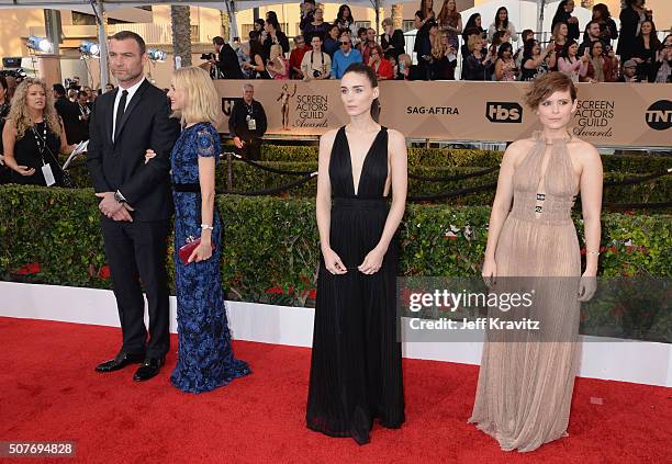 Actors Liev Schreiber, Naomi Watts, Rooney Mara and Kate Mara attend the 22nd Annual Screen Actors Guild Awards at The Shrine Auditorium on January...