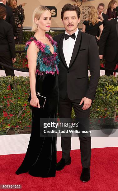 Actress Sarah Paulson and actor Pedro Pascal attend the 22nd Annual Screen Actors Guild Awards at The Shrine Auditorium on January 30, 2016 in Los...