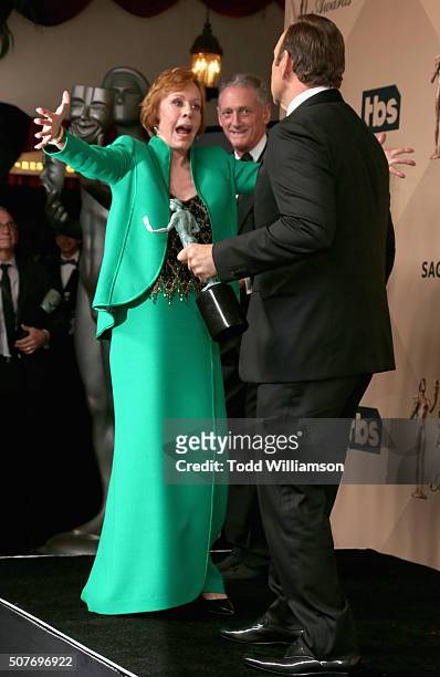Life Achievement Award recipient Carol Burnett and actor Kevin Spacey, winner of the award for Outstanding Performance By a Male Actor in a Drama...
