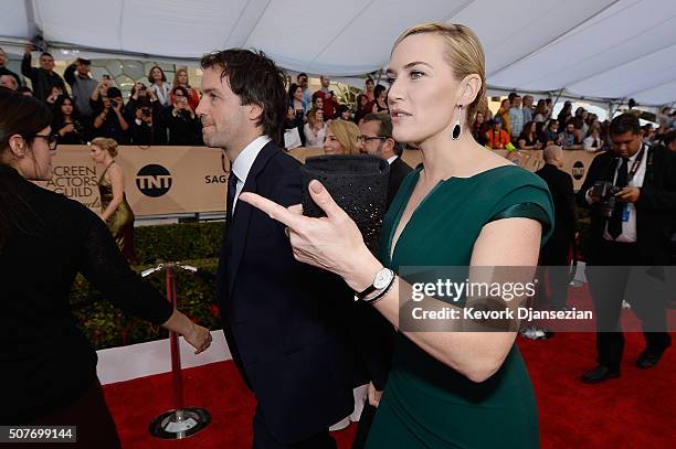 Actress Kate Winslet and Ned Rocknroll attend the 22nd Annual Screen Actors Guild Awards at The Shrine Auditorium on January 30, 2016 in Los Angeles,...