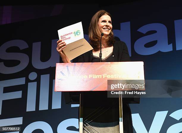 Film producer Amy Ziering onstage at the Sundance Film Festival Awards Ceremony during the 2016 Sundance Film Festival at Basin Recreation Field...