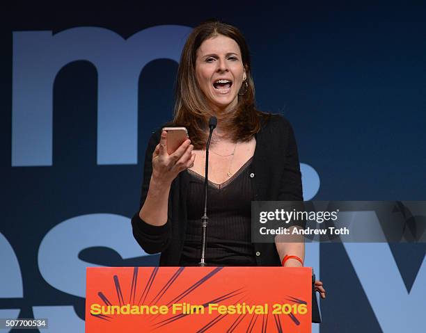 Film producer Amy Ziering onstage at the Sundance Film Festival Awards Ceremony during the 2016 Sundance Film Festival at Basin Recreation Field...