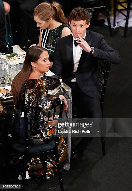 Actors Alicia Vikander and Eddie Redmayne attends The 22nd Annual Screen Actors Guild Awards at The Shrine Auditorium on January 30, 2016 in Los...