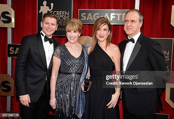 Actors Allen Leech, Phyllis Logan, Raquel Cassidy, and Kevin Doyle attend the 22nd Annual Screen Actors Guild Awards at The Shrine Auditorium on...