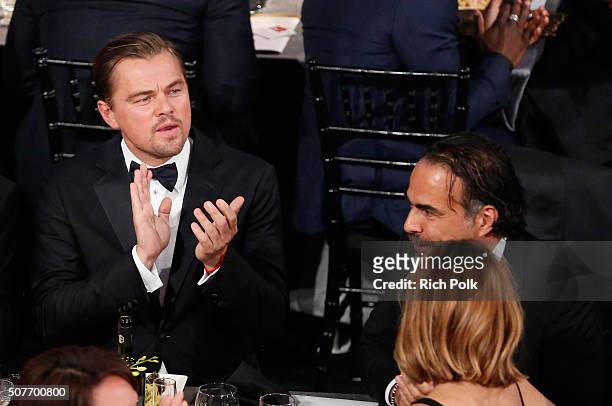 Actor Leonardo DiCaprio and filmmaker Alejandro Gonzalez Inarritu attend The 22nd Annual Screen Actors Guild Awards at The Shrine Auditorium on...