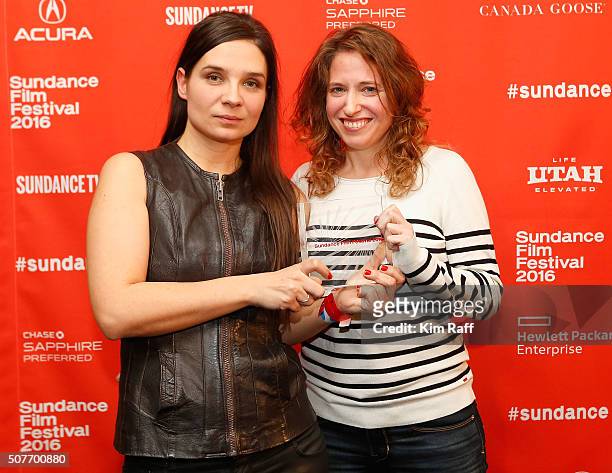 Director Elite Zexer poses with the World Cinema Grand Jury Prize: Dramatic for the film Sand Storm and Agnieszka Smoczynska director of The Lure,...