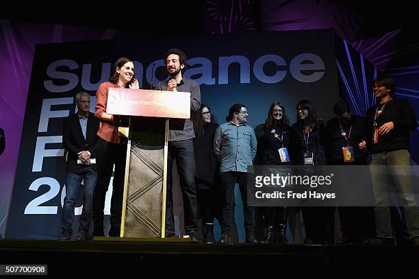 Co-Directors Elyse Steinberg and Josh Kriegman accept the award for U.S. Grand Jury Prize: Documentary for Weiner at the Sundance Film Festival...