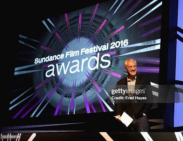 Louis Psihoyos speaks onstage at the Sundance Film Festival Awards Ceremony during the 2016 Sundance Film Festival at Basin Recreation Field House on...