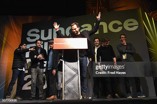 Director Michal Marczak accepts the Directing Award: World Cinema Documentary for the film All These Sleepless Nights, onstage at the Sundance Film...