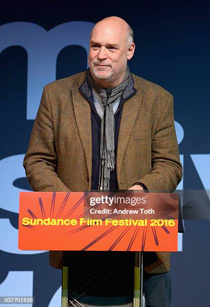 Sundance Juror Mark Adams speaks onstage at the Sundance Film Festival Awards Ceremony during the 2016 Sundance Film Festival at Basin Recreation...