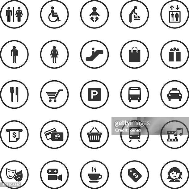 circle icons set | public & shopping mall - 廁所 建築物 幅插畫檔、美工圖案、卡通及圖標