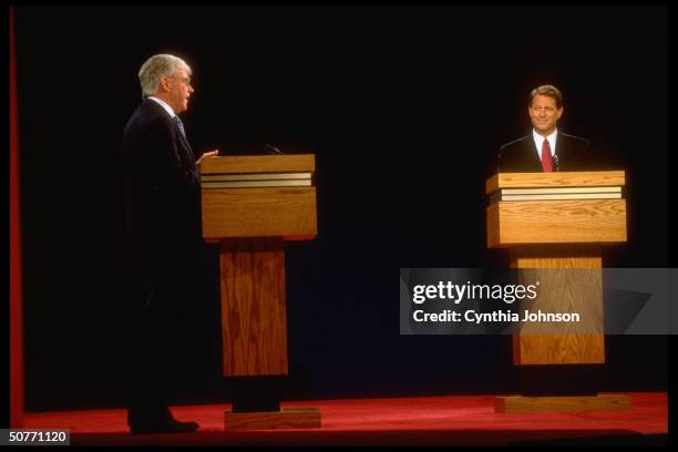 Republican vice presidential contender Jack Kemp & Democratic incumbent VP Al Gore during their election campaign debate at Bayfront Center.