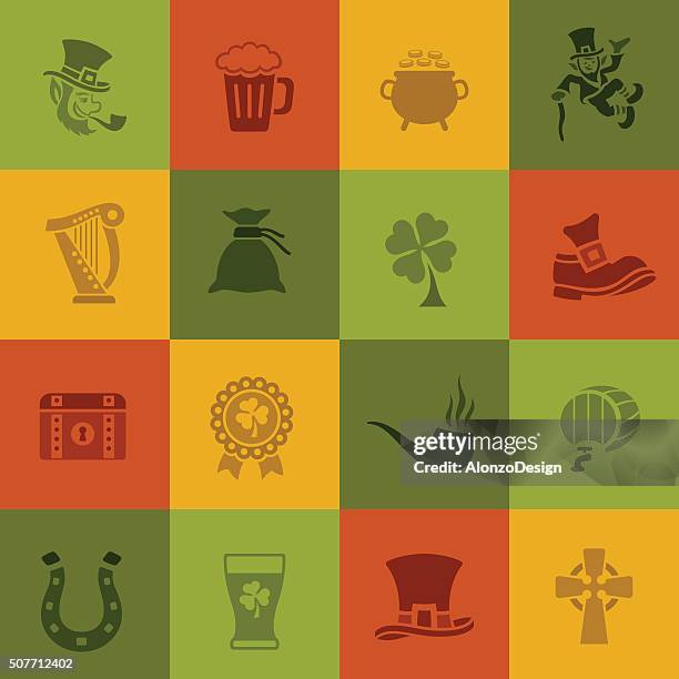 st. patrick's day-icons - celtic music stock-grafiken, -clipart, -cartoons und -symbole