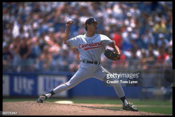 Cleveland Indians Dennis Martinez in action alone vs Chicago White Sox.