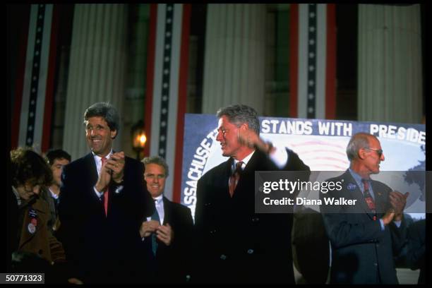 Pres. Bill Clinton w. Sen. John Kerry during campaign rally .