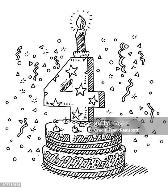 ilustrações de stock, clip art, desenhos animados e ícones de celebração de aniversário bolo número 4 desenho - bolo-de-aniversário