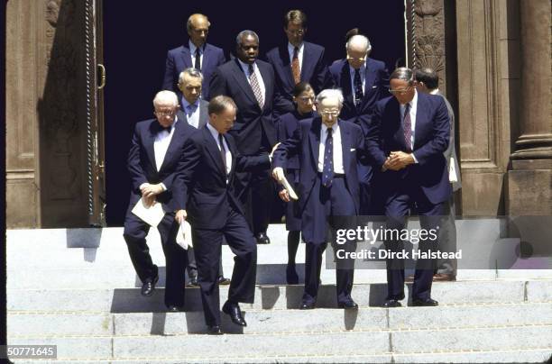 Justices Breyer & Thomas, judicial aide James Duff & ret. Justice White Justices Stevens & Souter, court marshal Dale Boseley, Justice Ginsburg &...