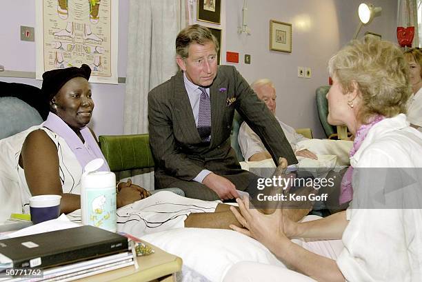 England's Prince Charles w. Elizabeth Doeff , at Oncology Department of new Charing Cross Hospital in Hammersmith, to see the work of complementary...