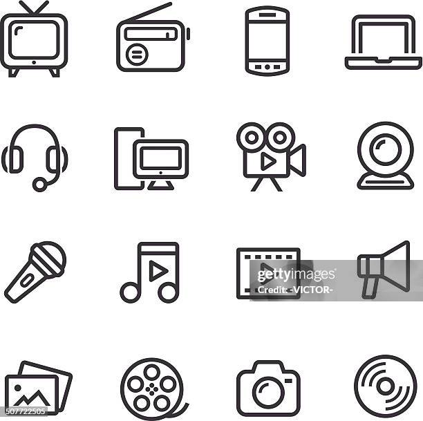 multimedia icons - line series - multimedia stock illustrations