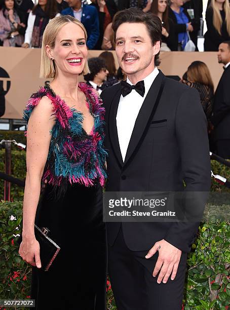 Sarah Paulson and Pedro Pascal arrives at the 22nd Annual Screen Actors Guild Awards at The Shrine Auditorium on January 30, 2016 in Los Angeles,...